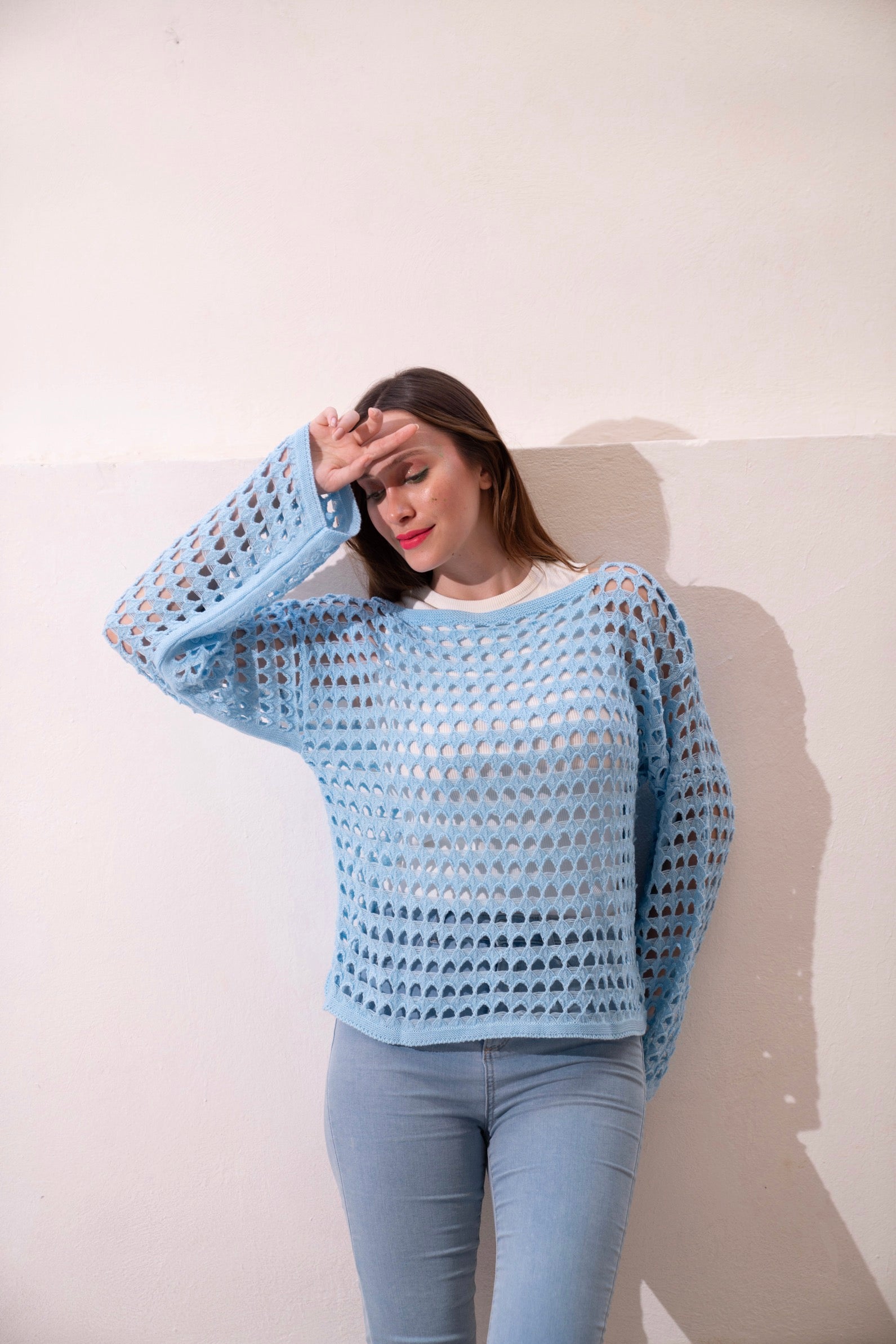 Gumus  Baby Blue Mesh Blouse