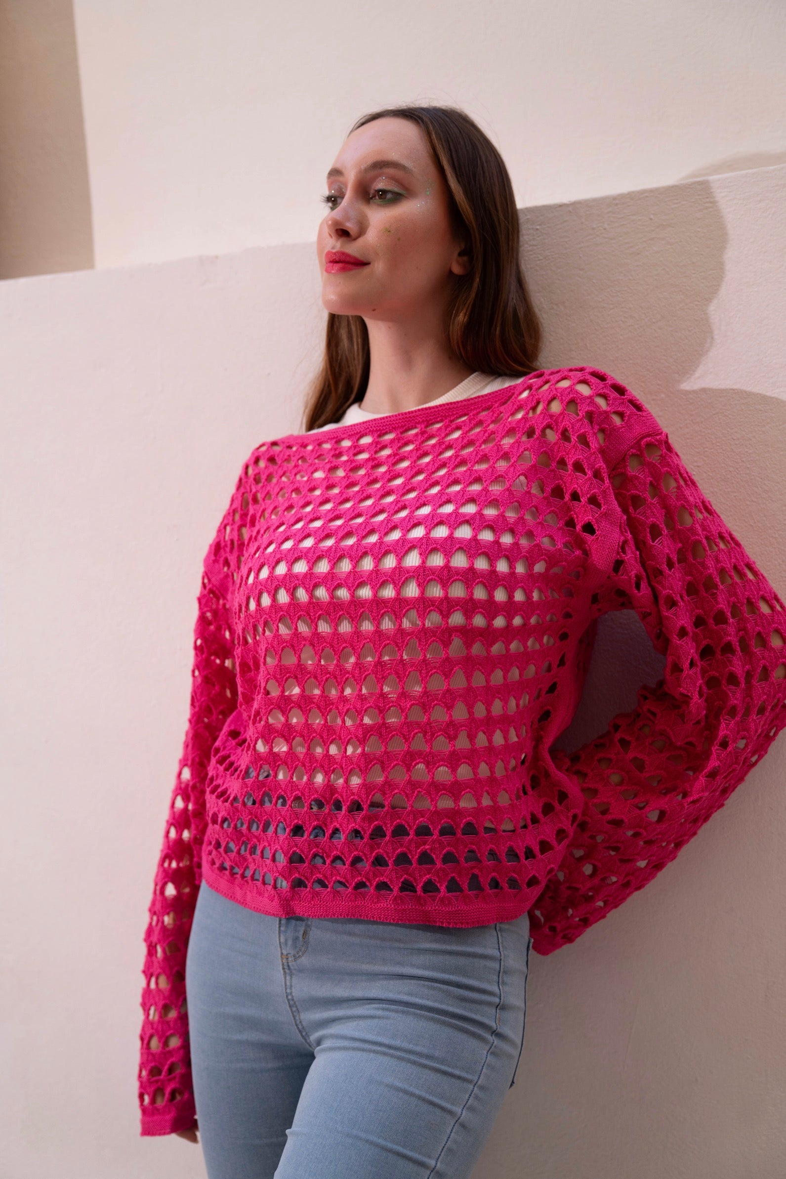 Gumus fuchia Mesh Blouse