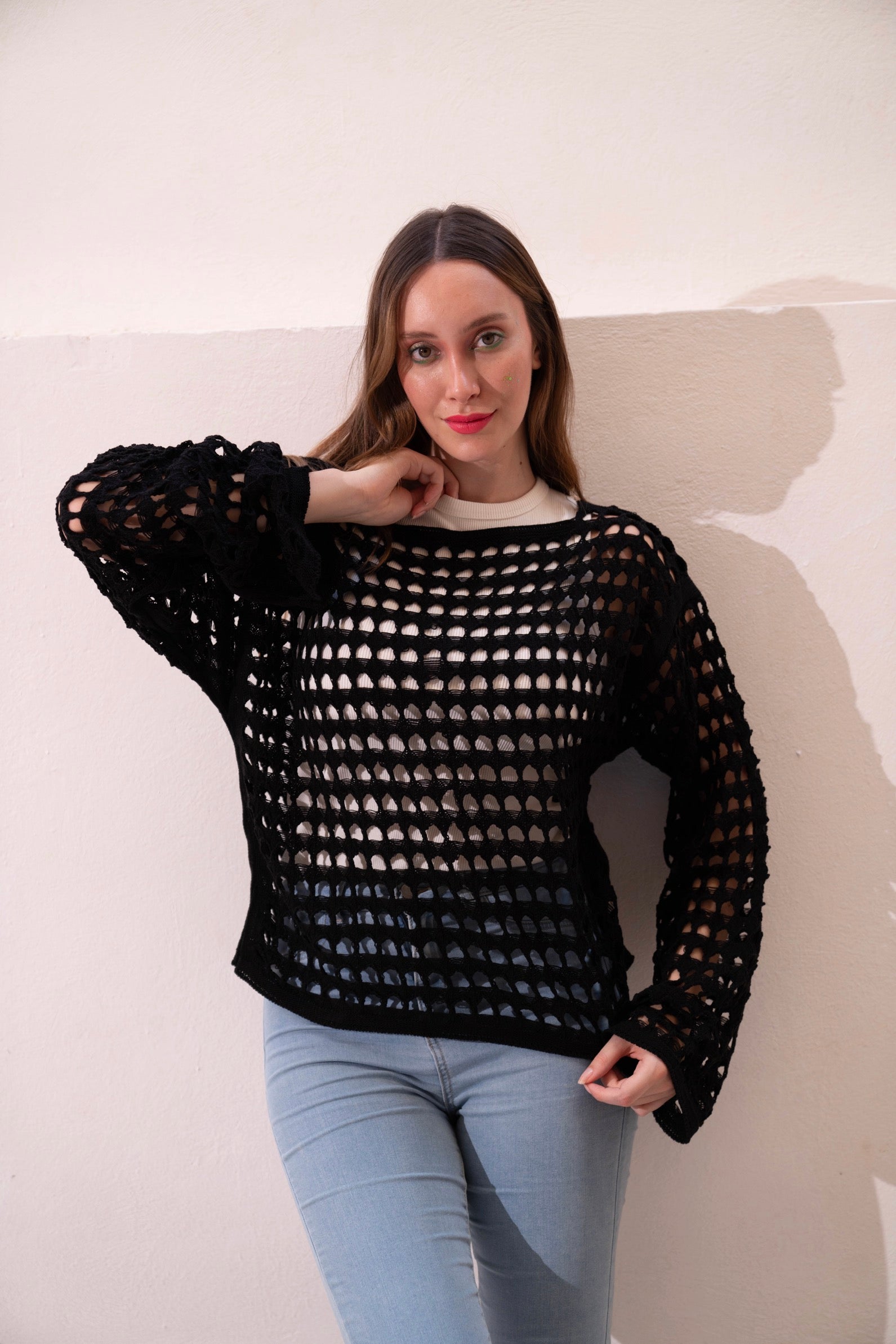 Gumus Black Mesh Blouse