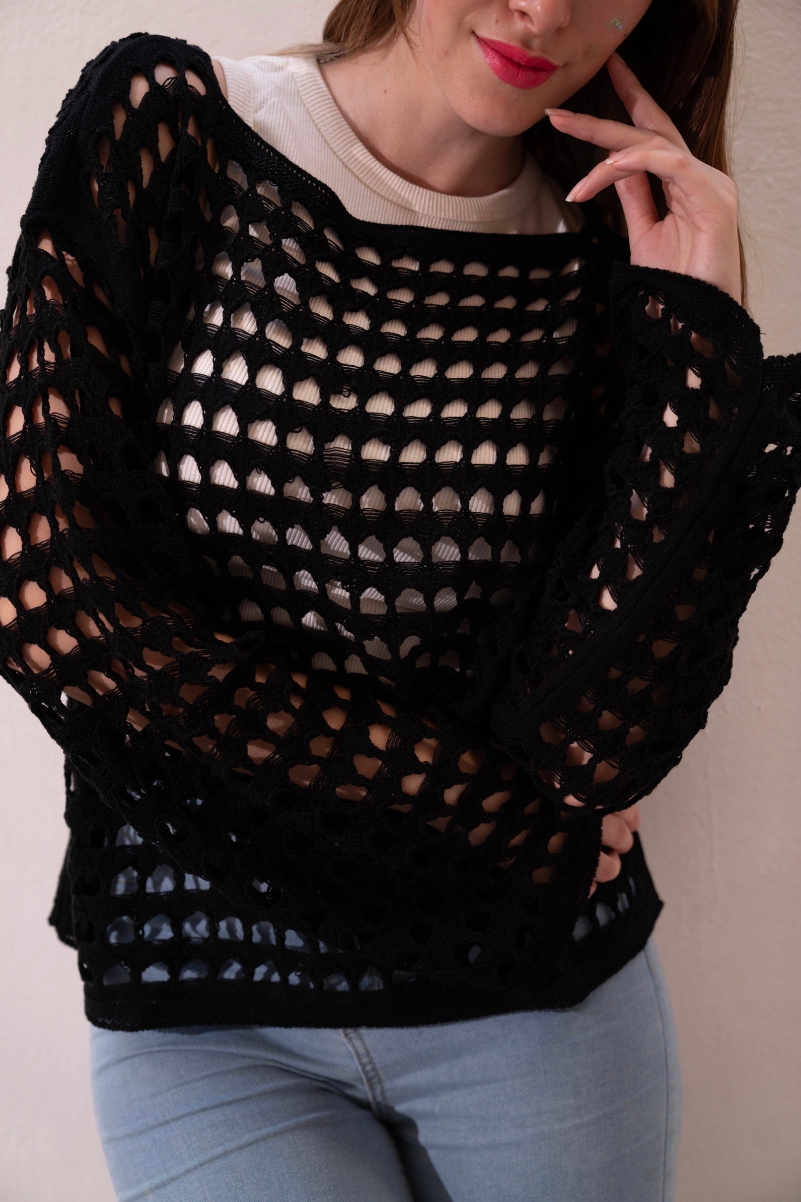 Gumus Black Mesh Blouse