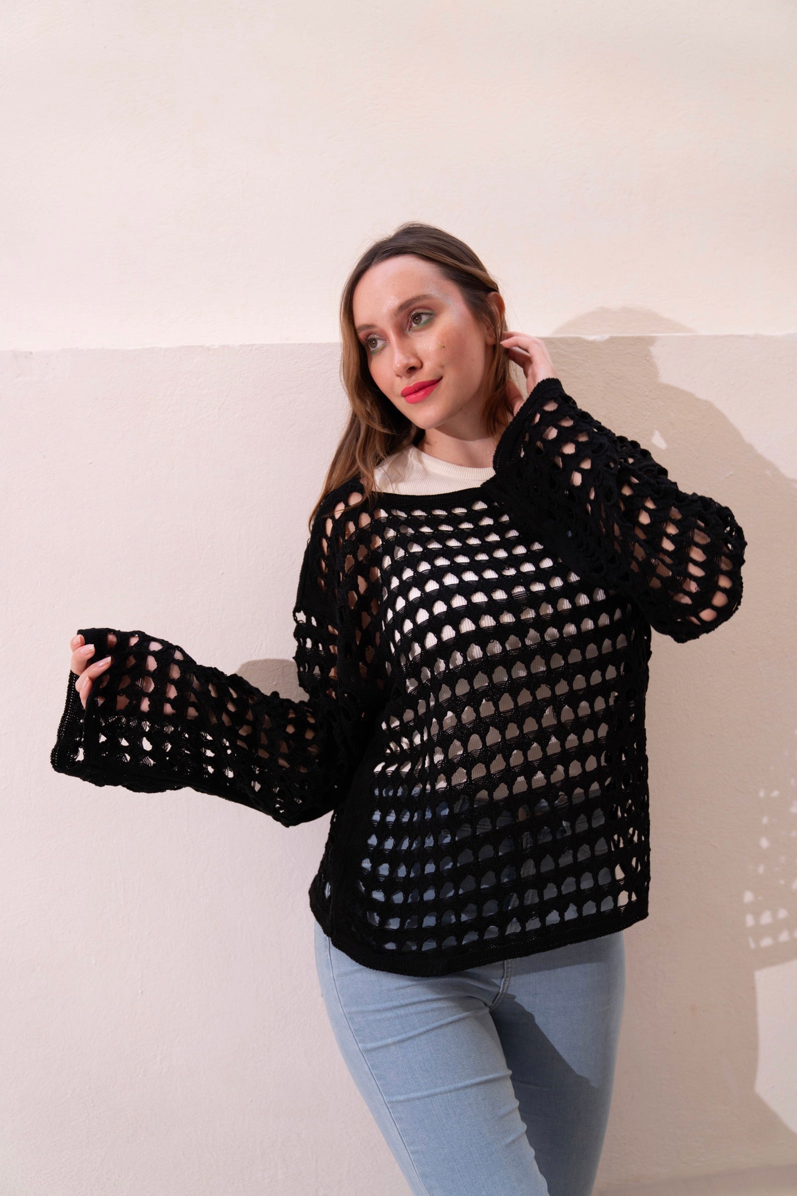 Gumus Black Mesh Blouse