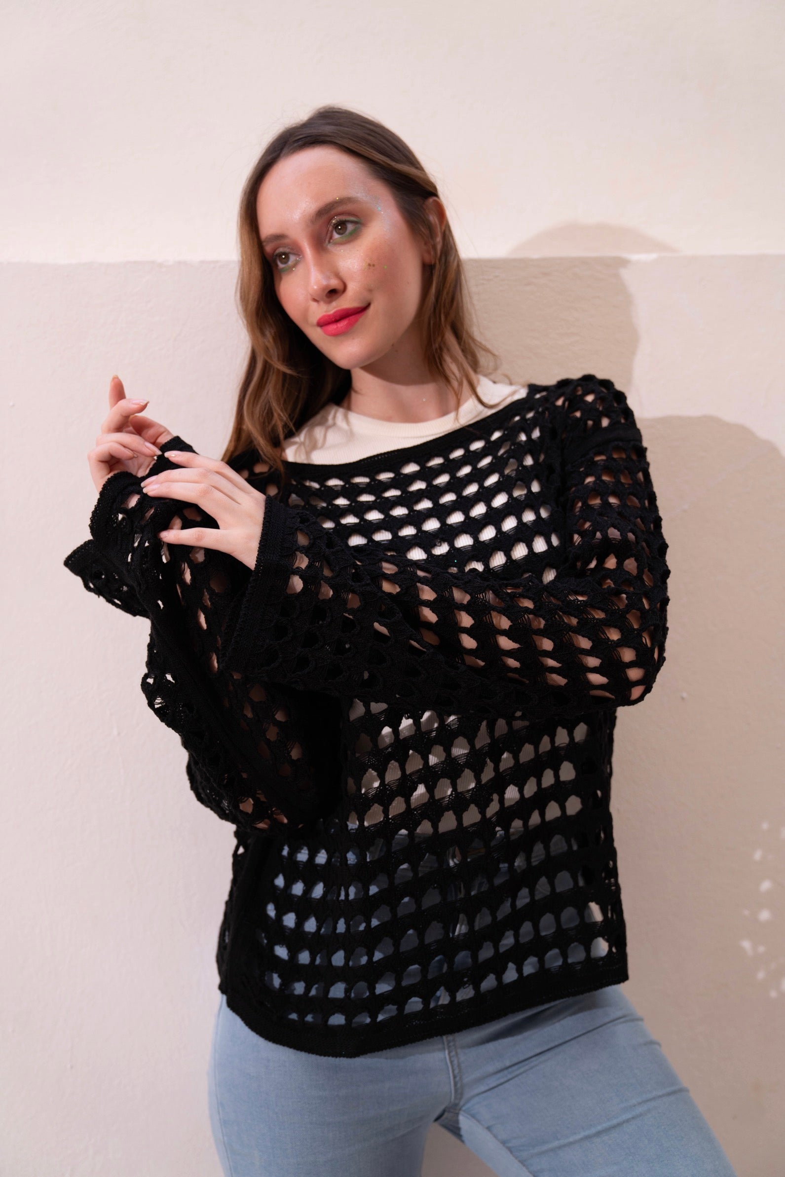 Gumus Black Mesh Blouse