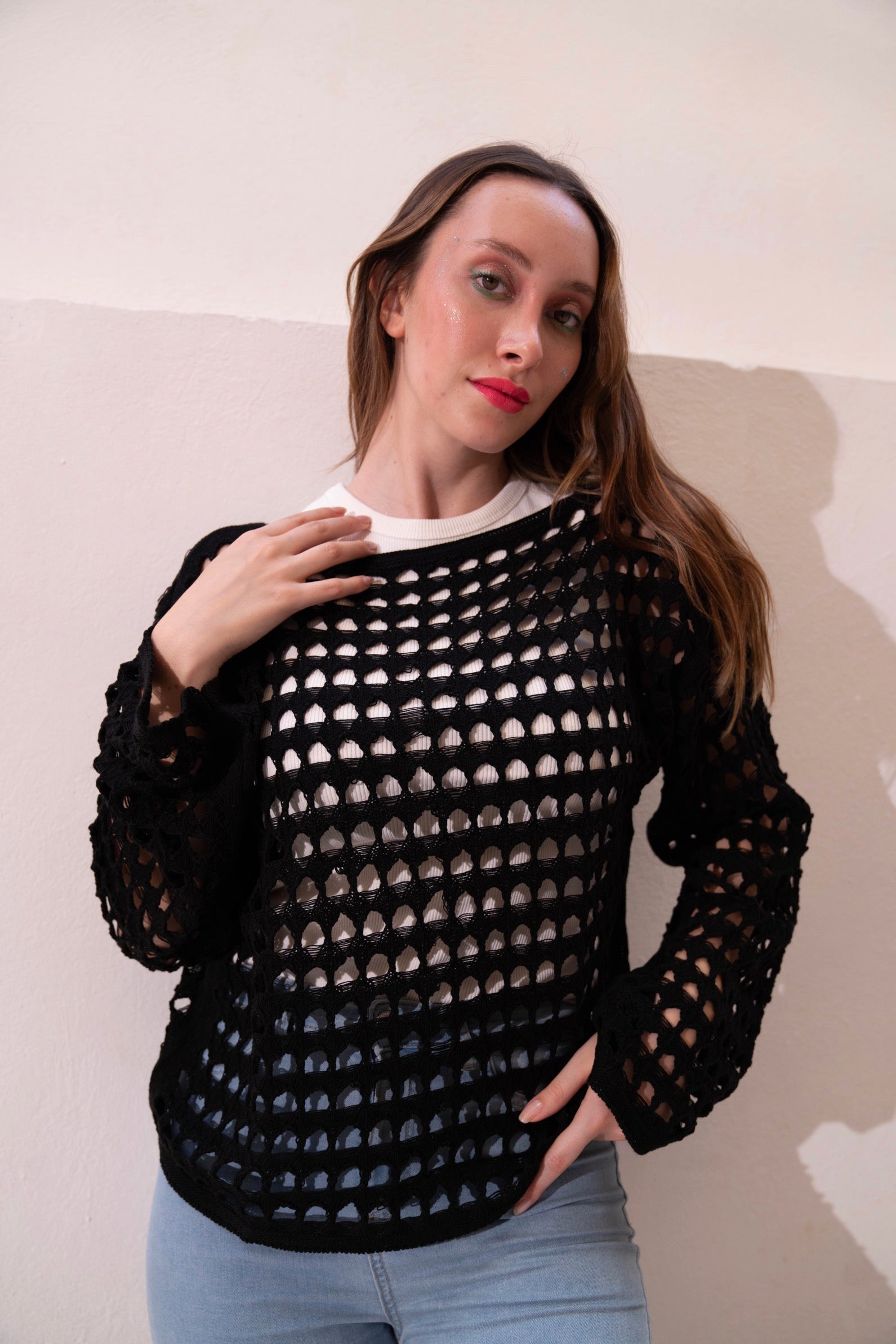 Gumus Black Mesh Blouse