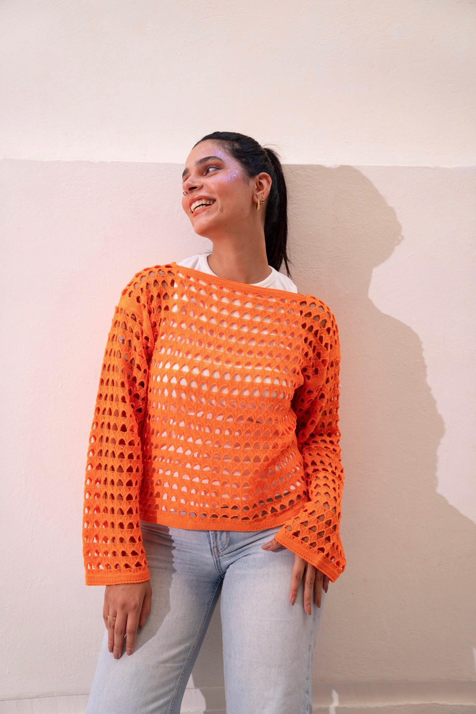 Gumus Orange Mesh Blouse