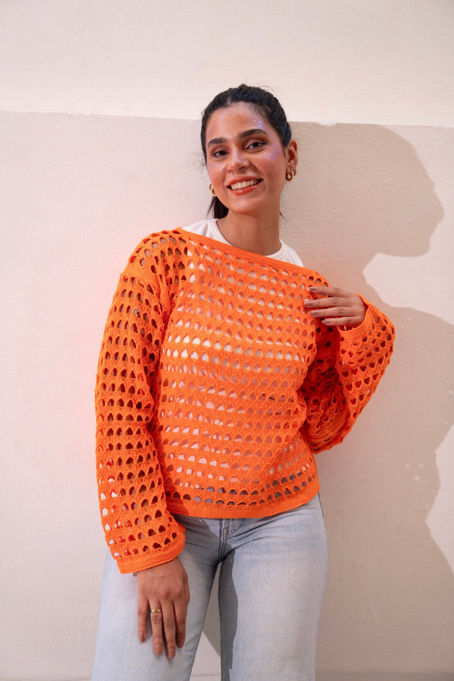 Gumus Orange Mesh Blouse