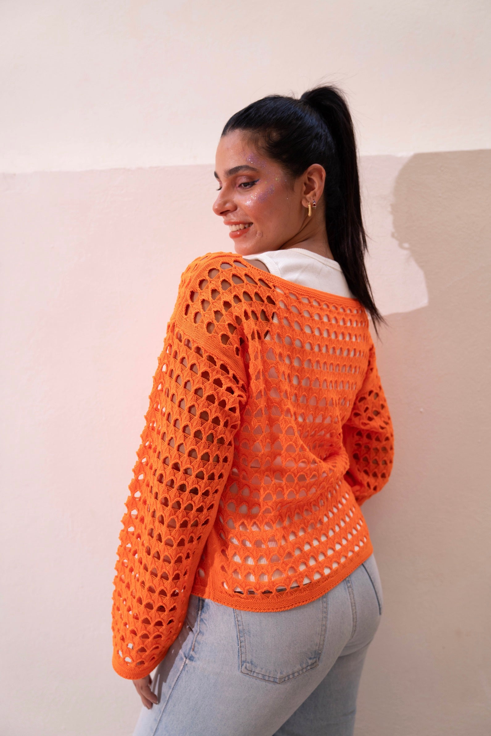 Gumus Orange Mesh Blouse