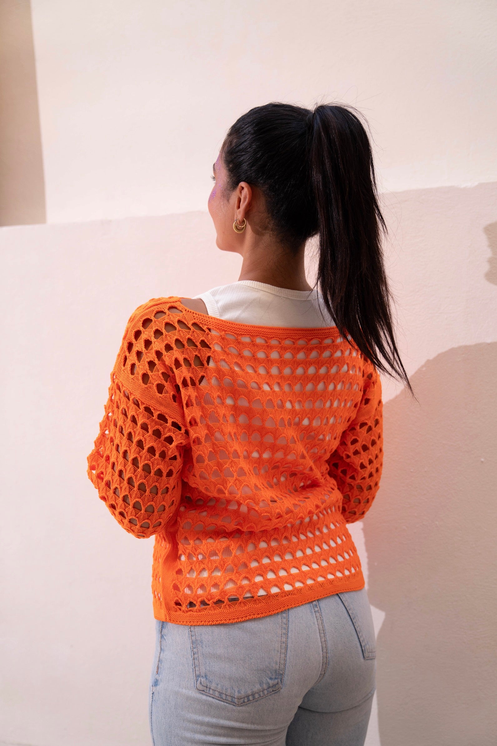 Gumus Orange Mesh Blouse