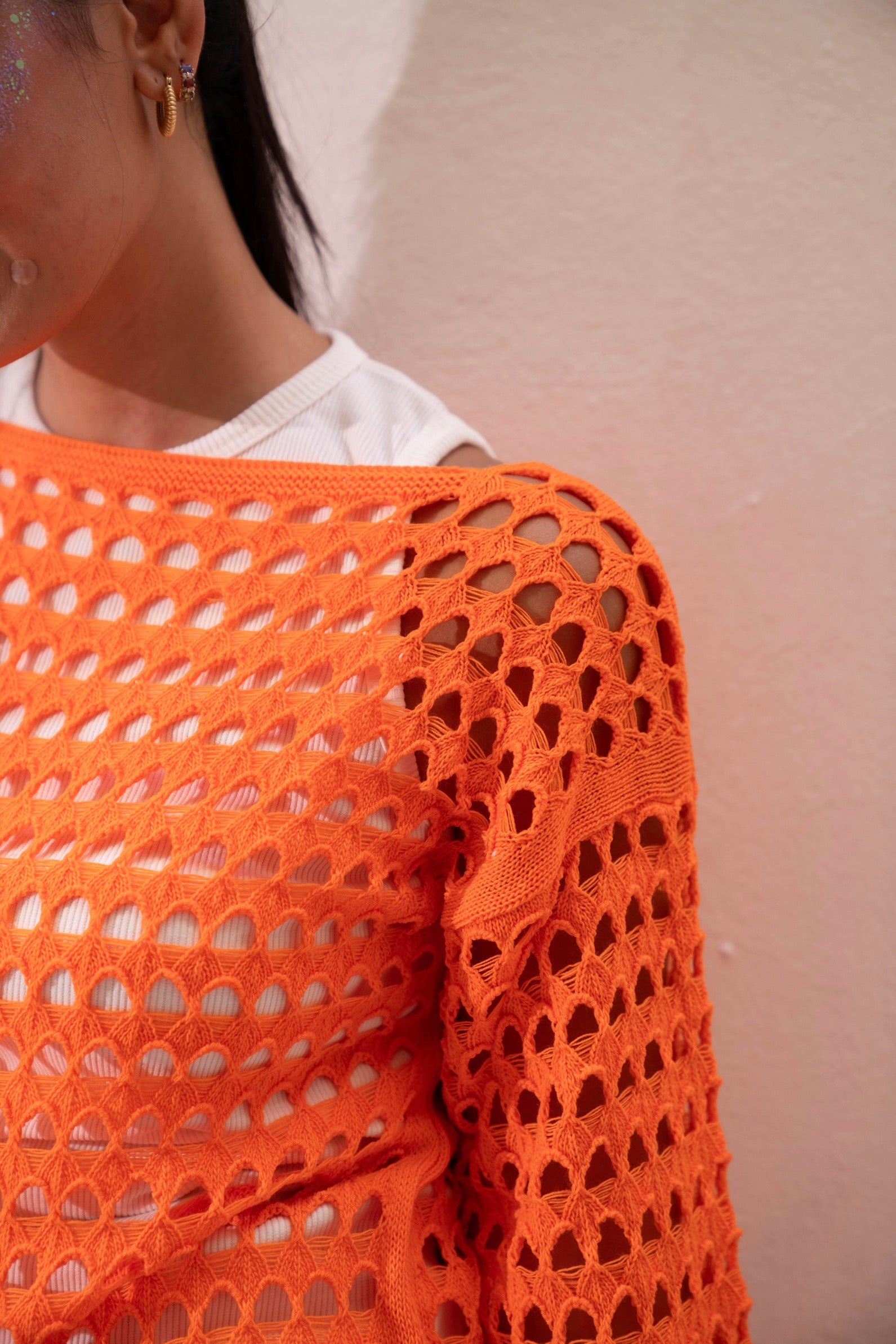 Gumus Orange Mesh Blouse