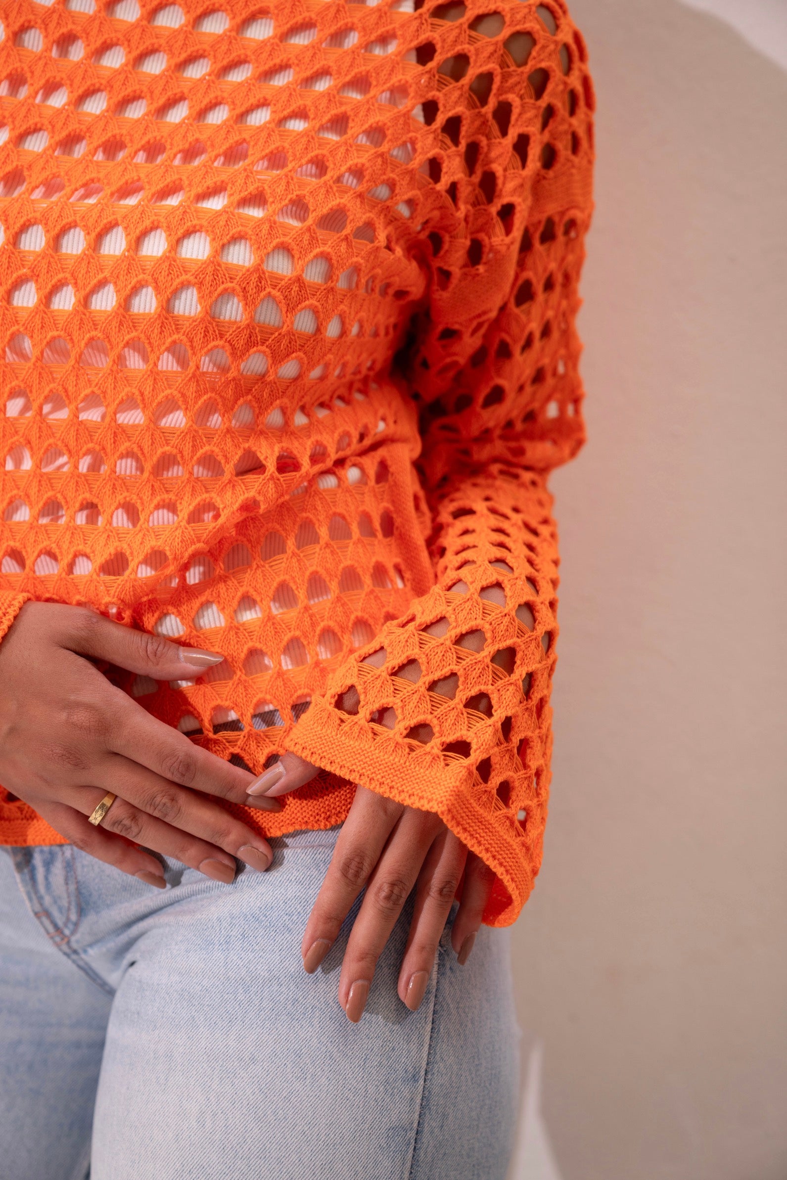 Gumus Orange Mesh Blouse