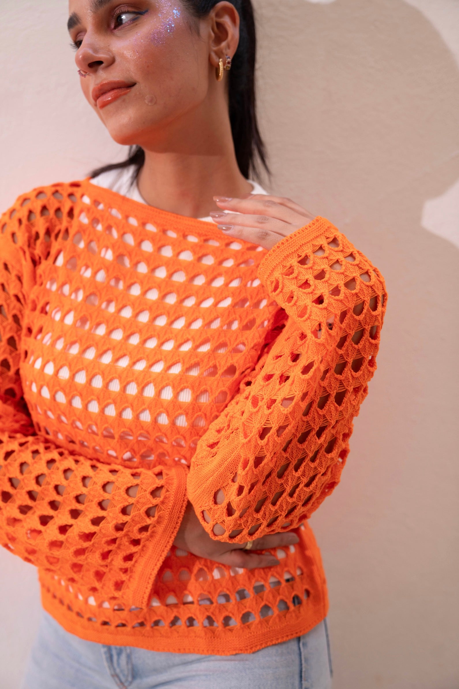 Gumus Orange Mesh Blouse