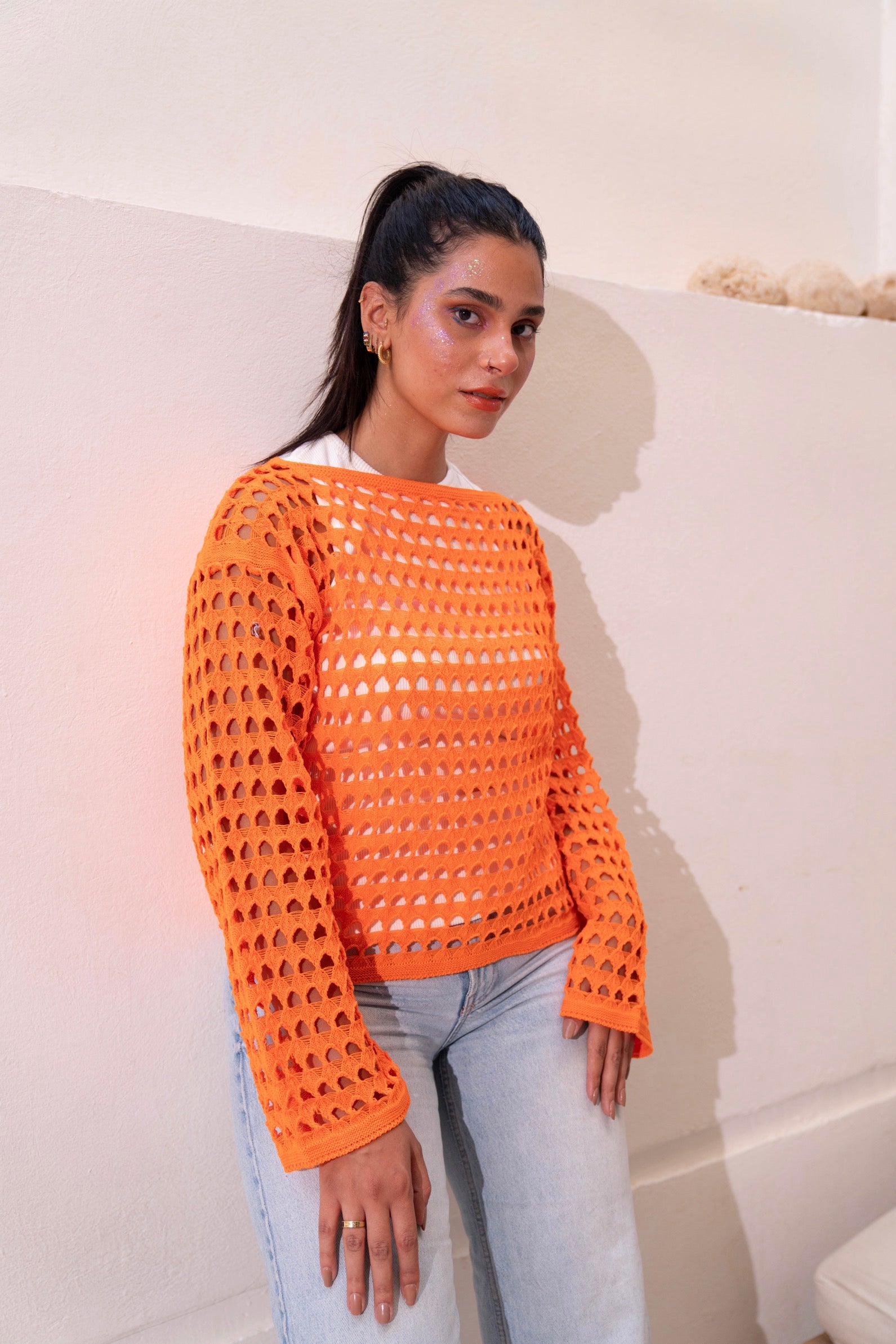 Gumus Orange Mesh Blouse