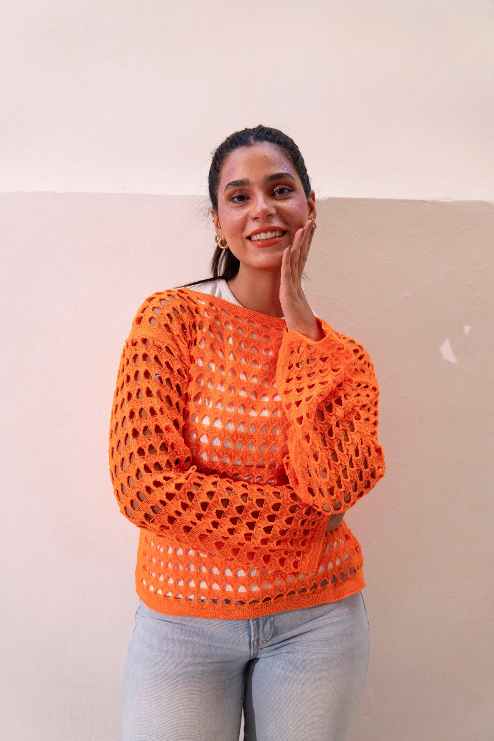 Gumus Orange Mesh Blouse