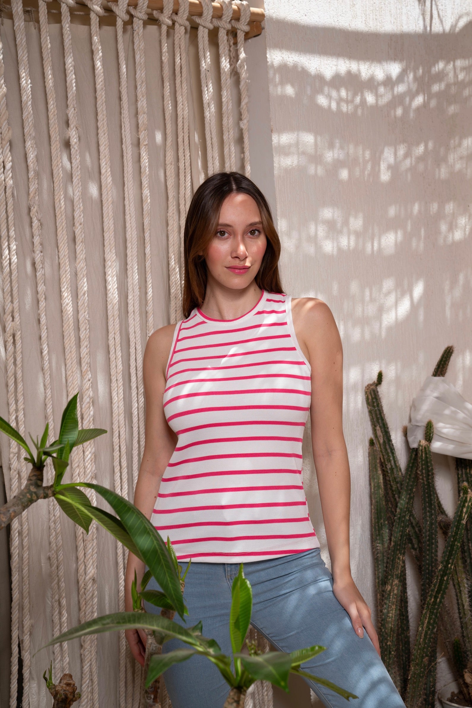 Gumus Pink Striped Sleeveless Top