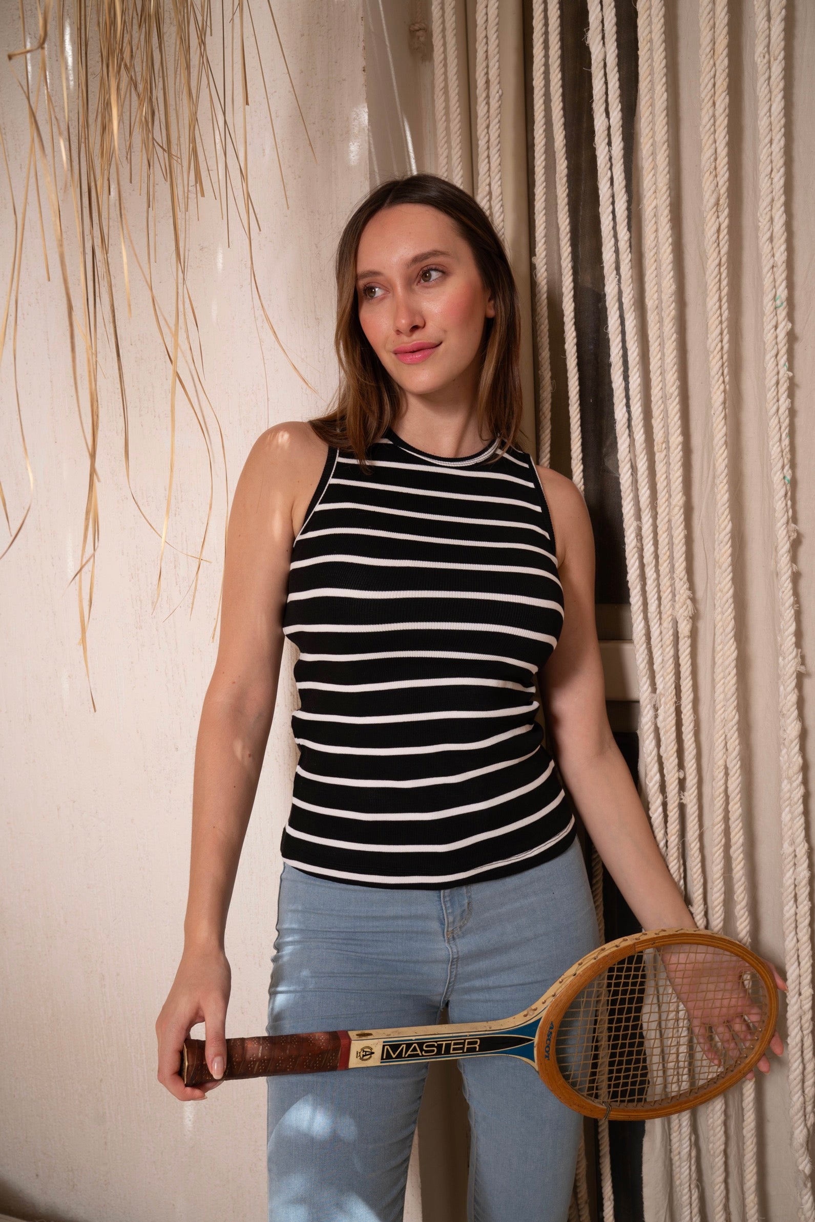 Gumus Black Striped Sleeveless Top