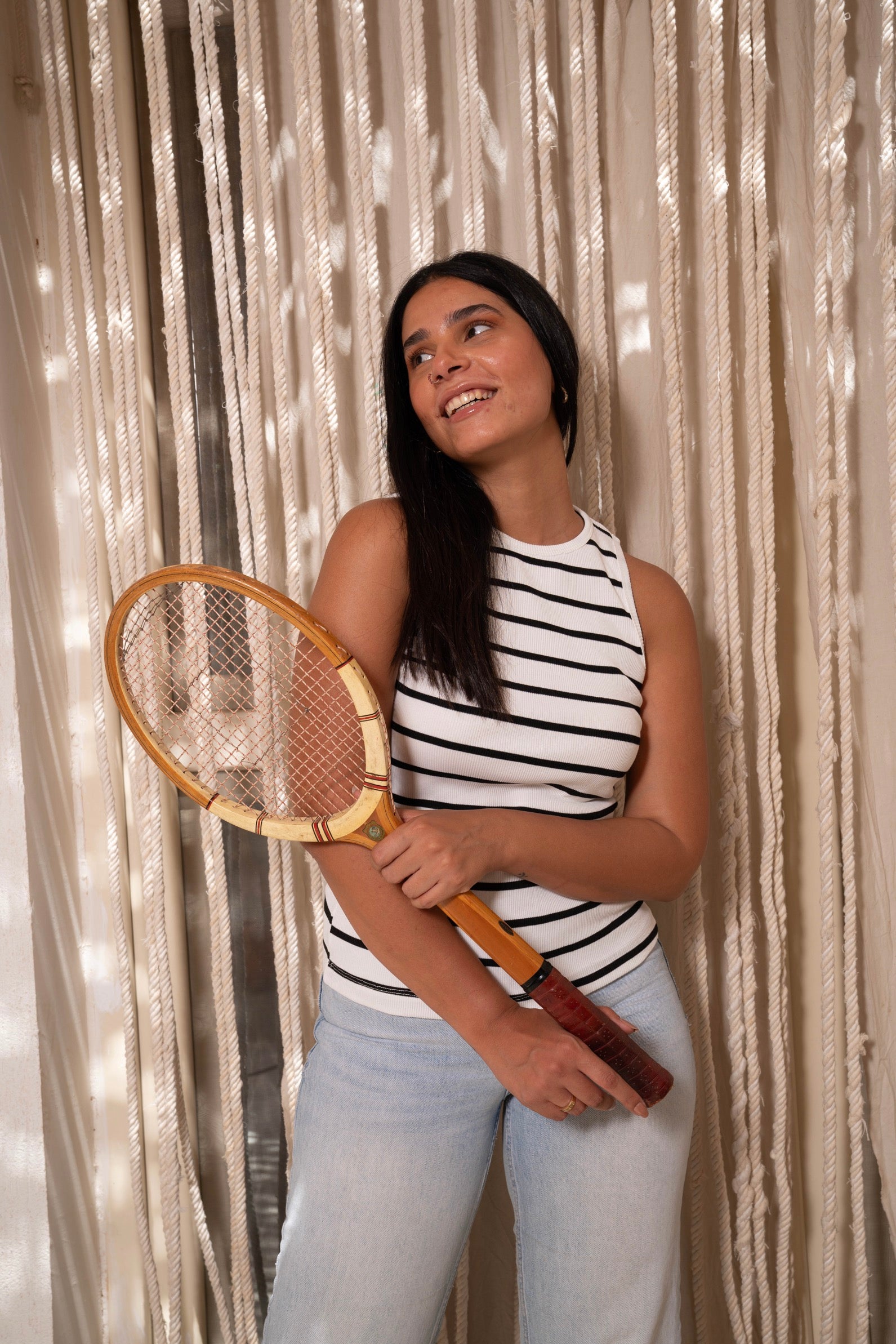 Gumus White Striped Sleeveless Top