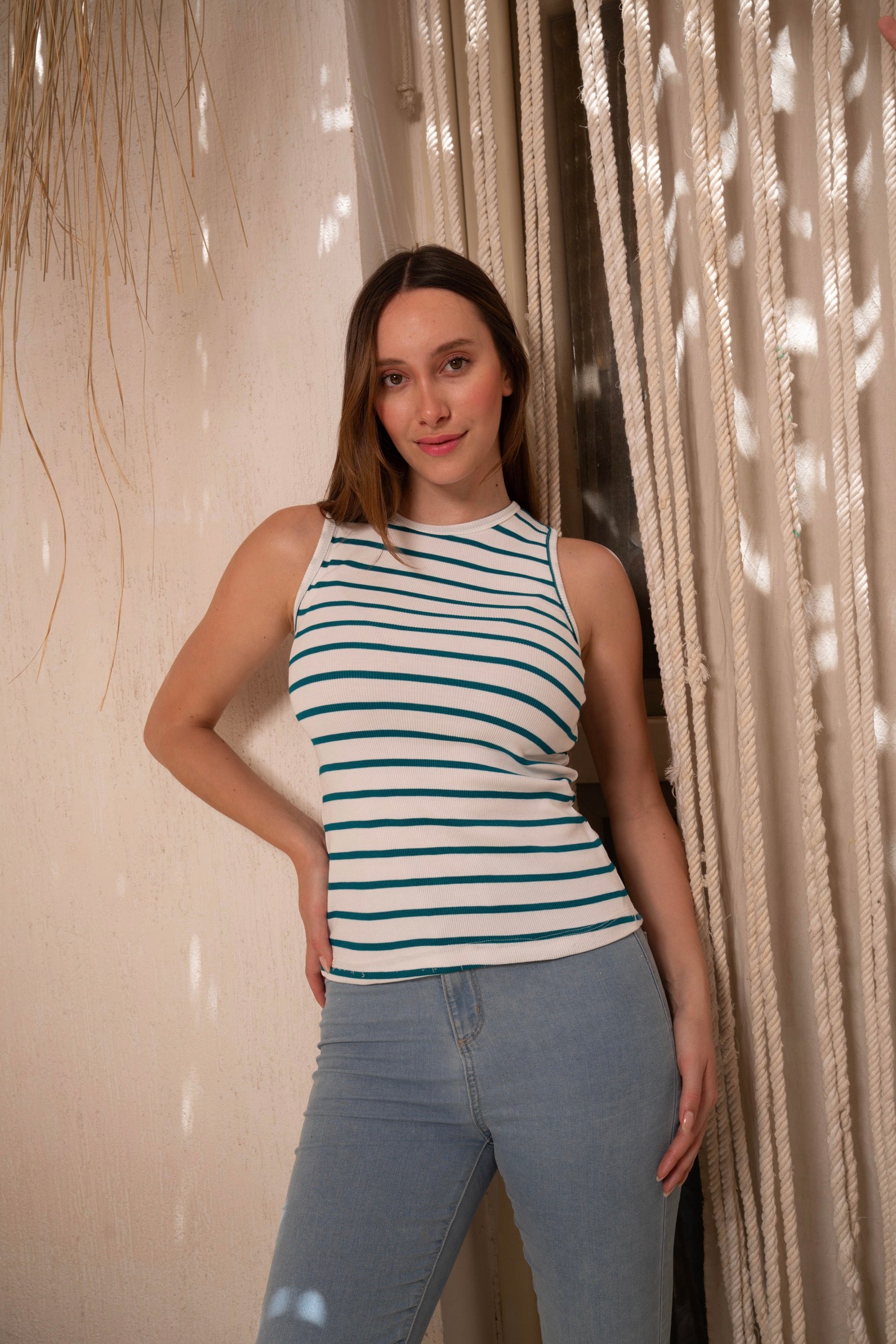 Gumus Green Striped Sleeveless Top