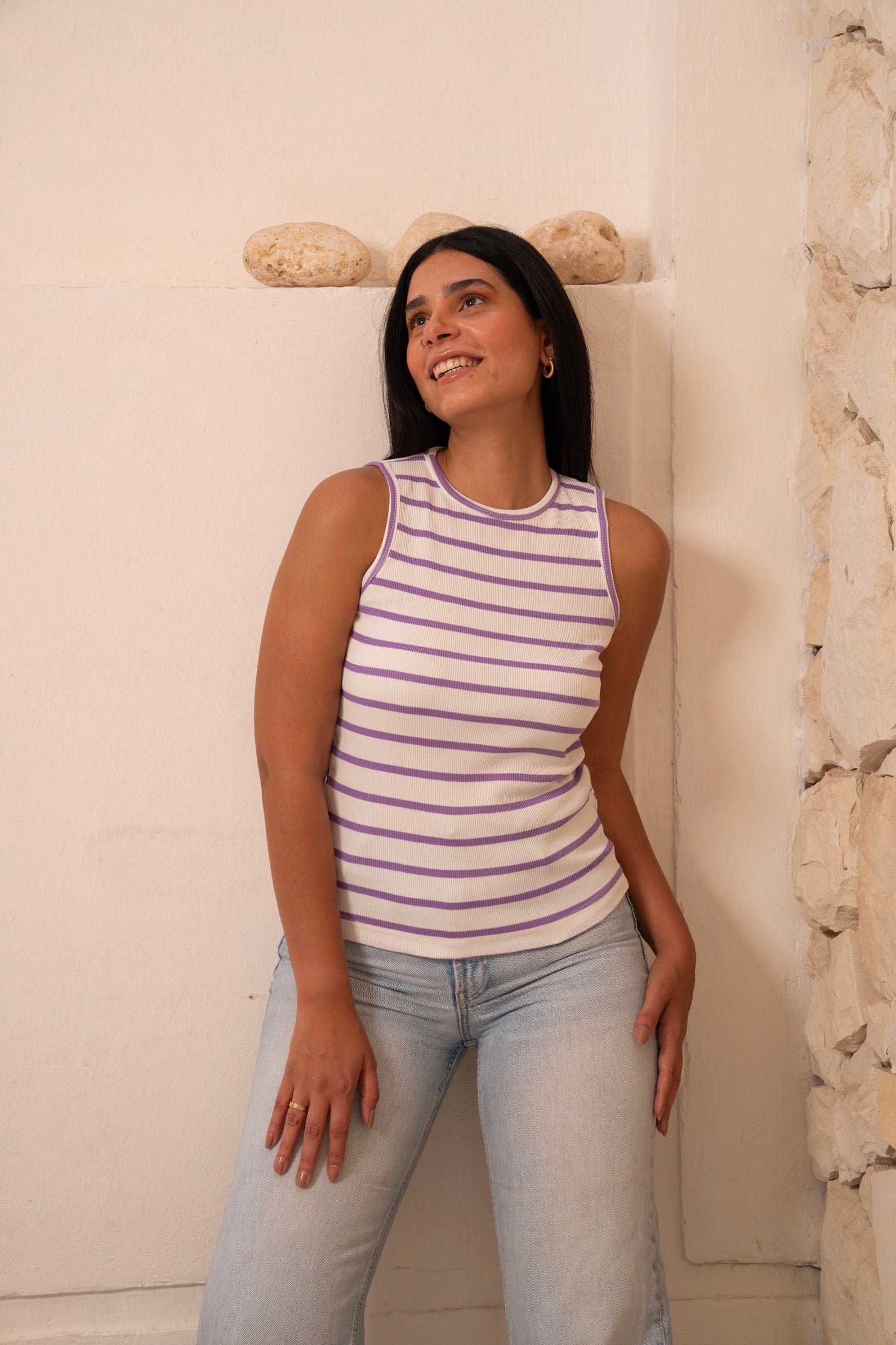 Gumus Purple Striped Sleeveless Top