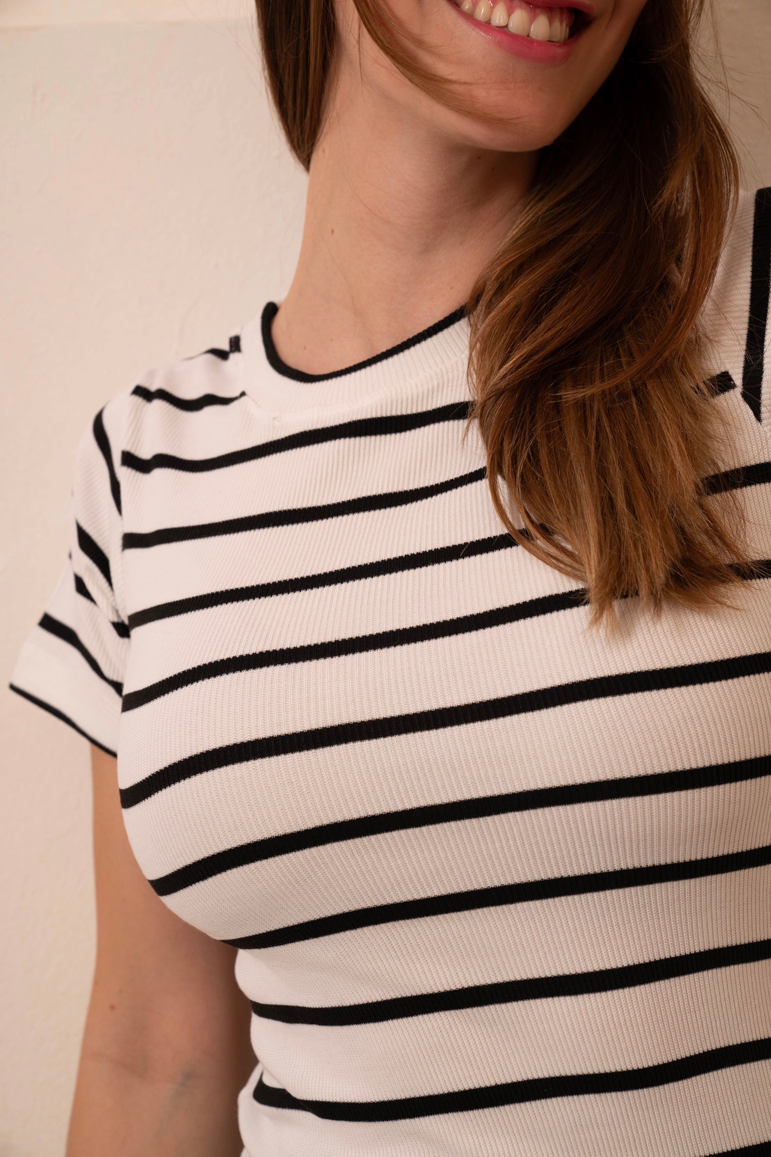 Gumus White Striped Short Sleeve Top