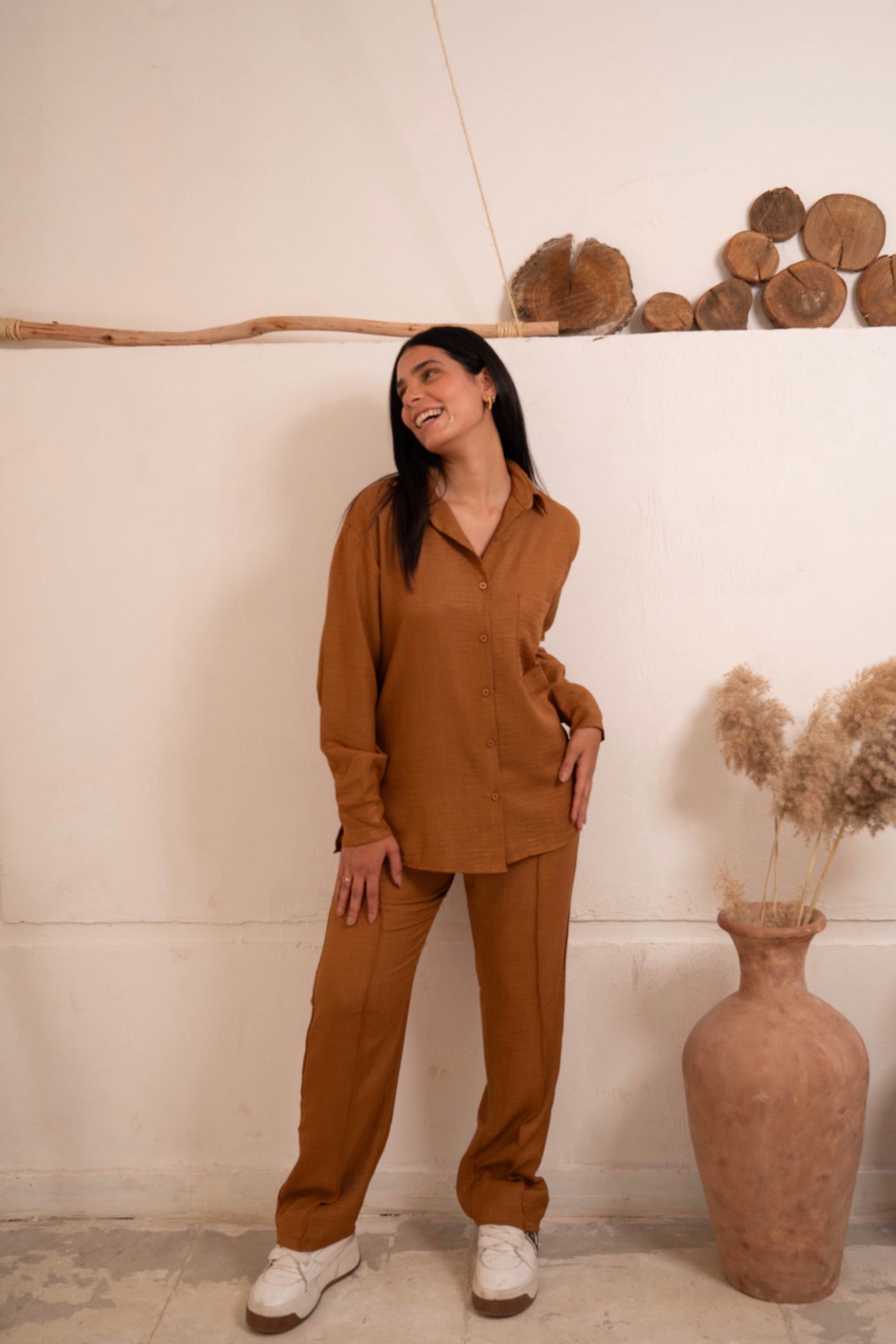 Gumus Linen Caramel Suit