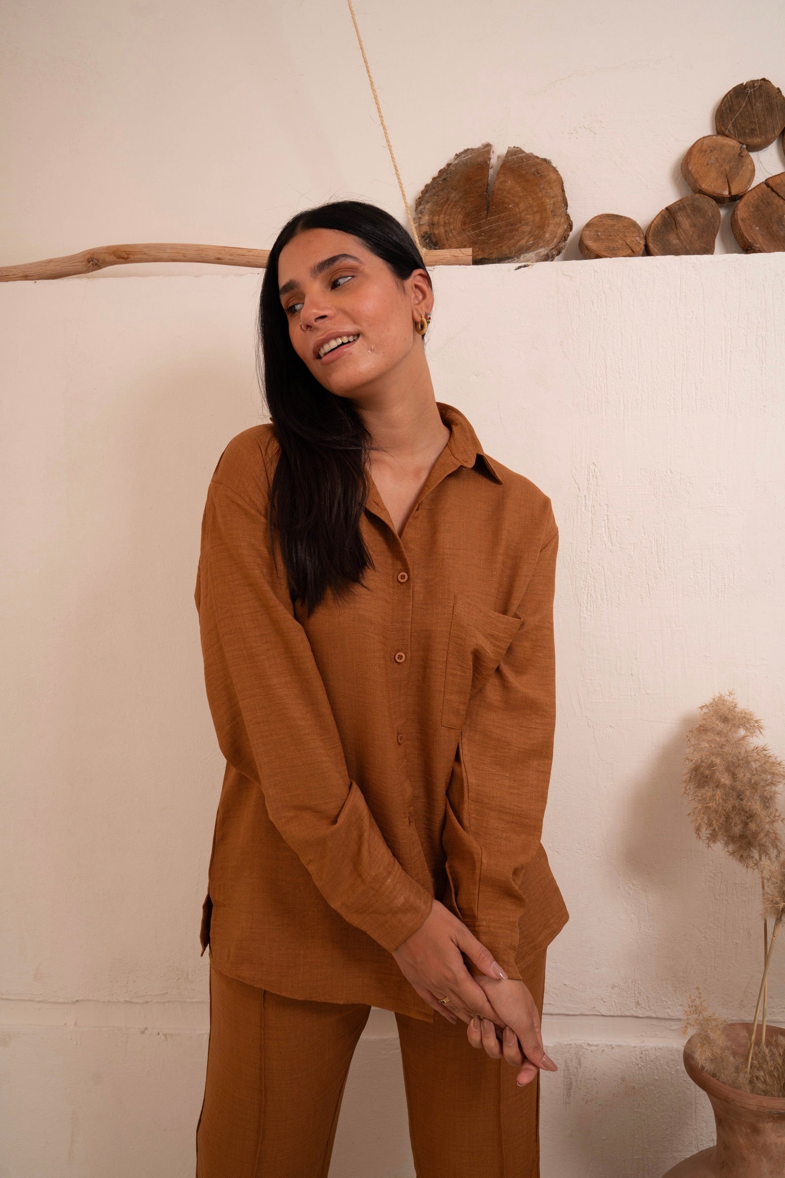 Gumus Linen Caramel Suit