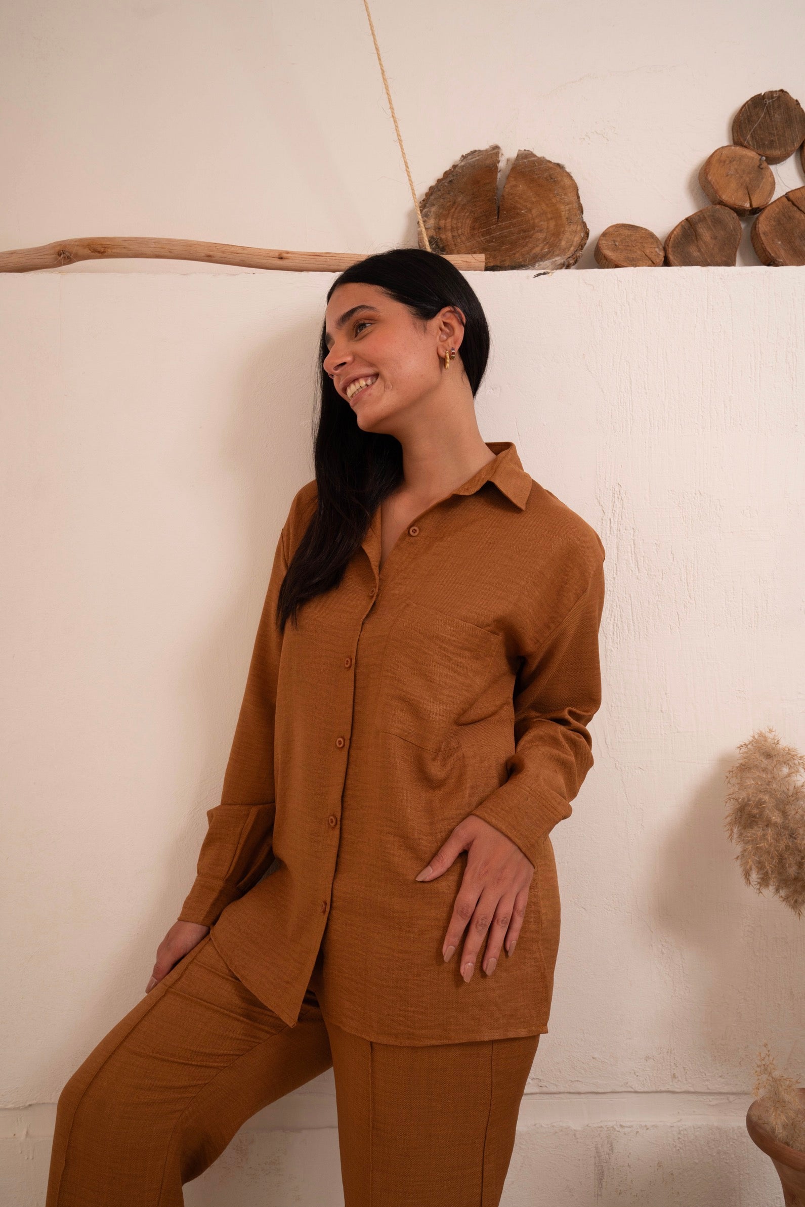 Gumus Linen Caramel Suit