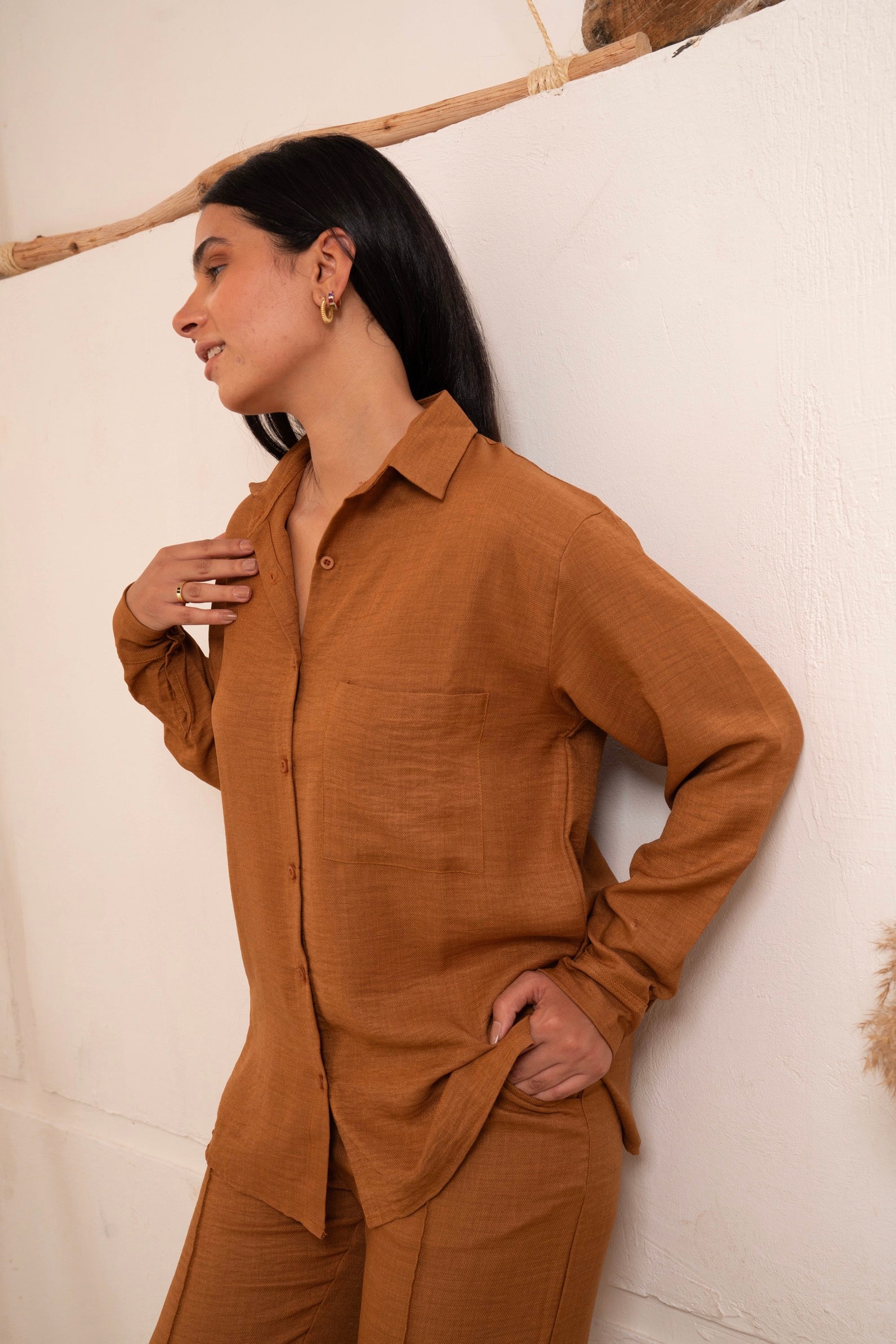 Gumus Linen Caramel Suit