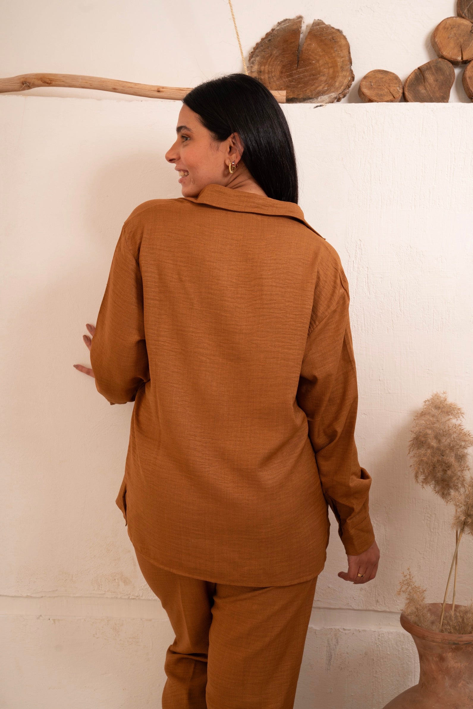 Gumus Linen Caramel Suit